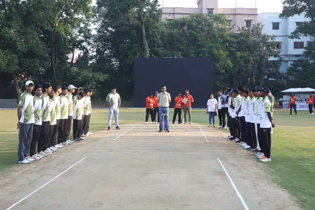 Teams line up for the opening match